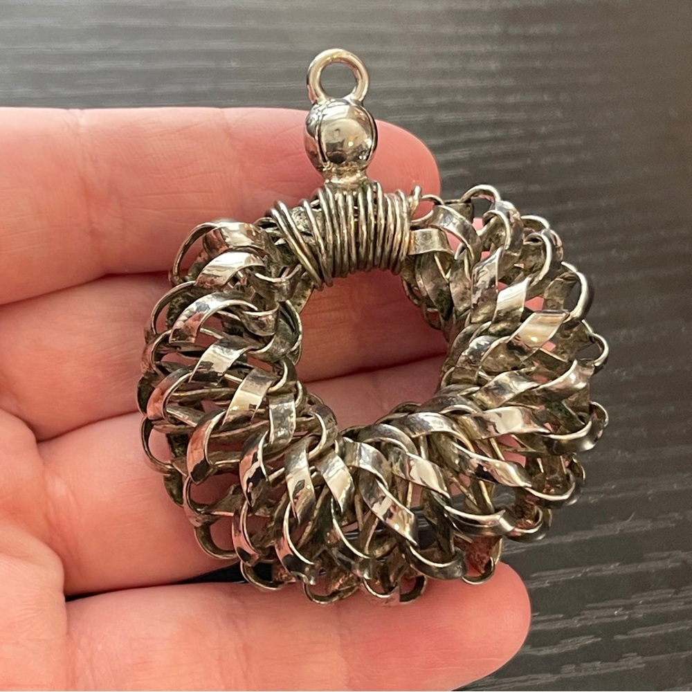 Brutalist Thick Wire Caged Woven Large Pendant Mens Biker Industrial Modernist